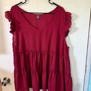 SHEIN Burgundy Ruffled Sleeve Blouse